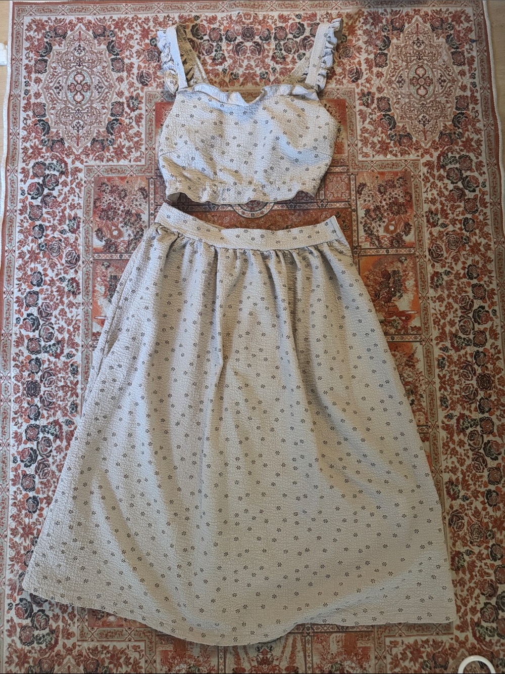 3/$25 bundle and save. Textured Cream Eyelet Ruffle two piece
